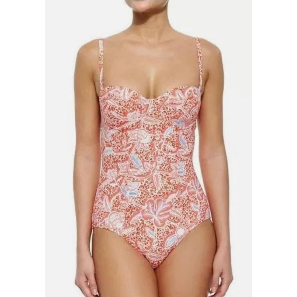 NWOT Tory Burch Melon Printed Emmarentia Bandeau One-Piece Swimsuit
